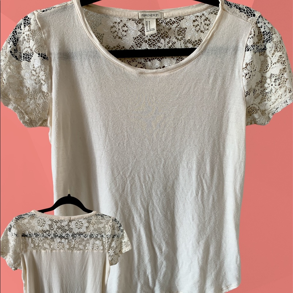 Forever 21 off white laced short sleeve shirt